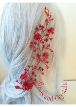 Нежна ръчно изработена кристална украса за коса с кристали Сваровски в червено Red Poppy by Rosie
